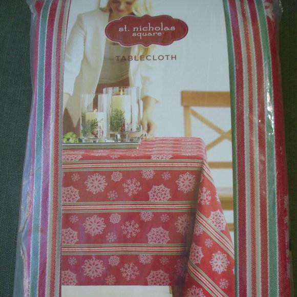 NEW 60" x 84" OBLONG Fabric TABLECLOTH Christmas Homestead Snowflake Farmhouse - Picture 10 of 13